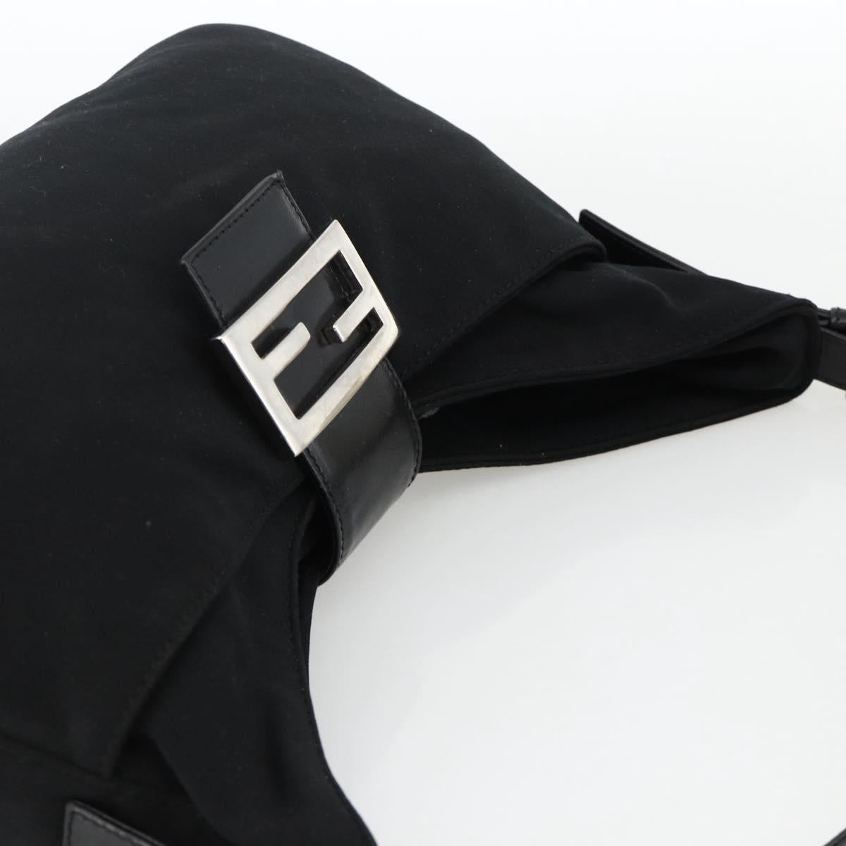FENDI Mamma Baguette Shoulder Bag Nylon Black Silver Auth YKZ897