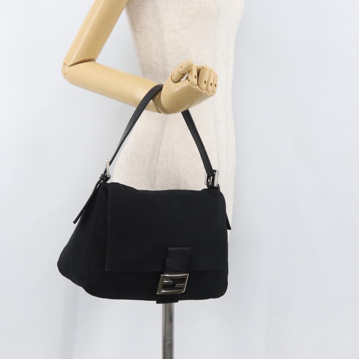 FENDI Mamma Baguette Shoulder Bag Nylon Black Silver Auth YKZ900