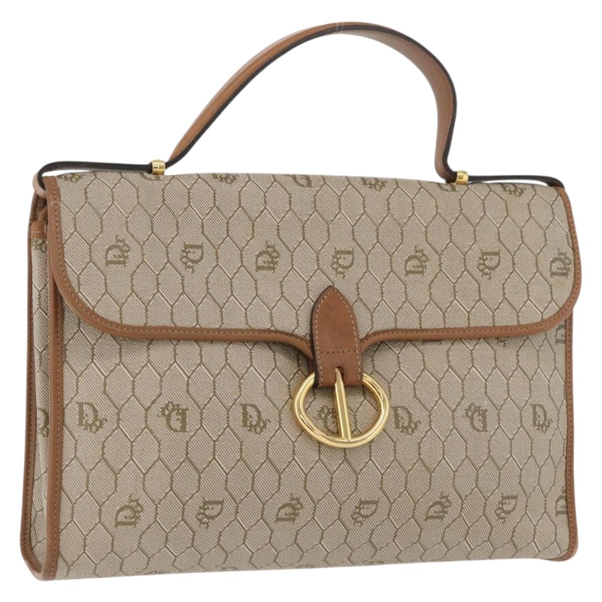 Christian Dior Honeycomb Canvas Hand Bag PVC Beige Gold Auth YKZ902