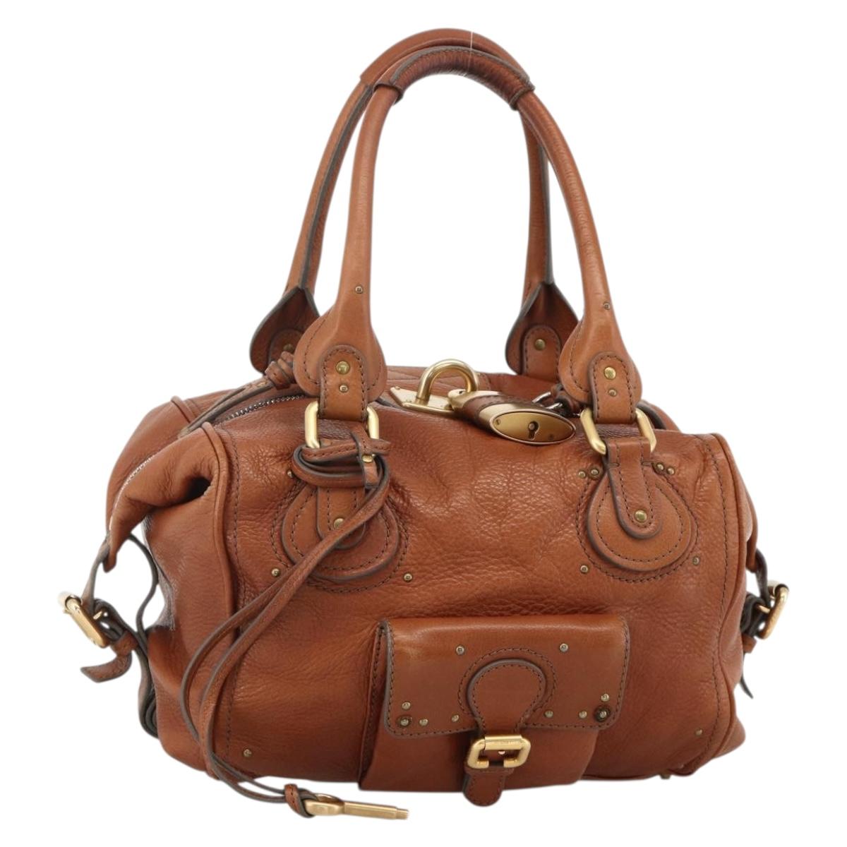 Chloe Paddington Hand Bag Leather Brown Gold Silver Auth YKZ912A