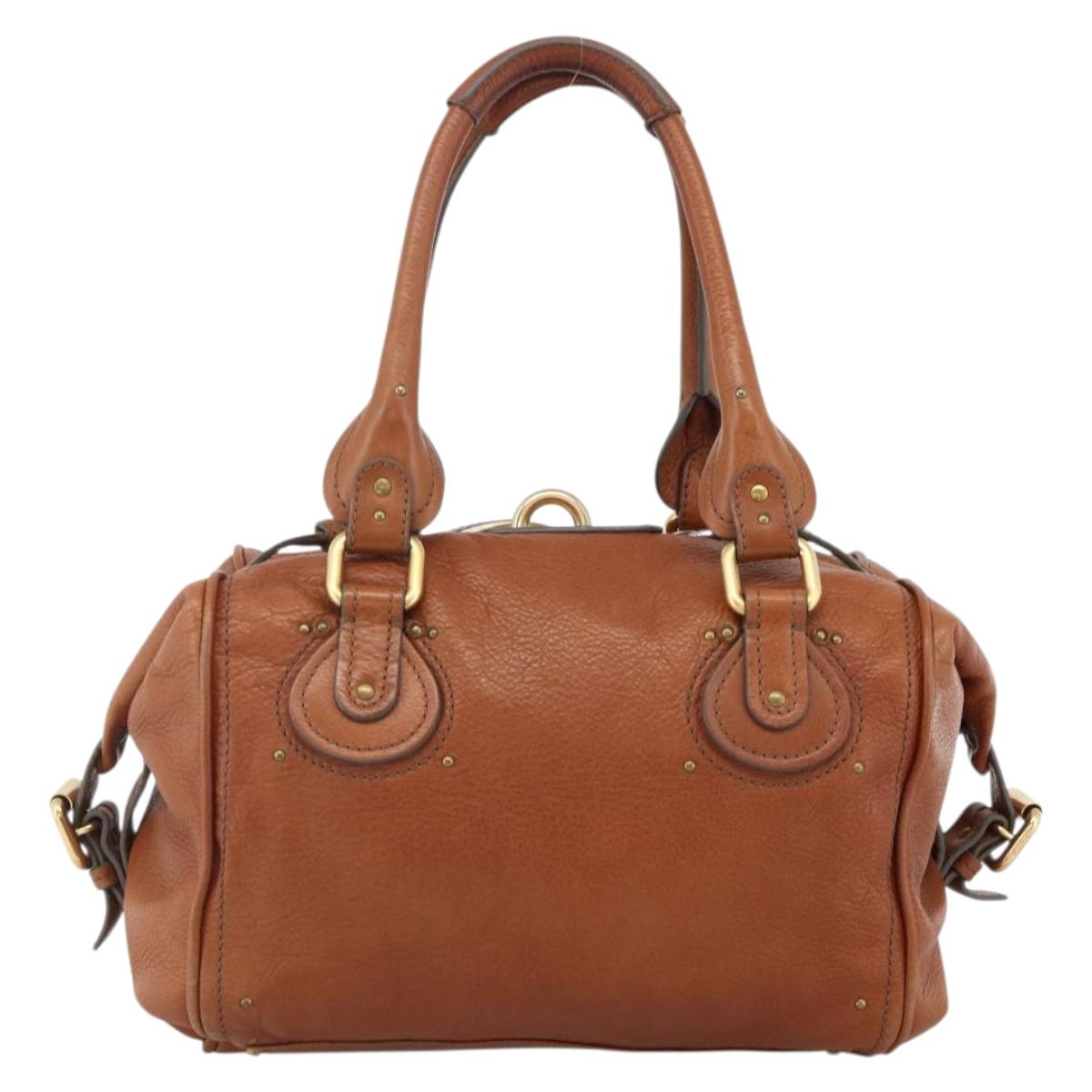 Chloe Paddington Hand Bag Leather Brown Gold Silver Auth YKZ912A