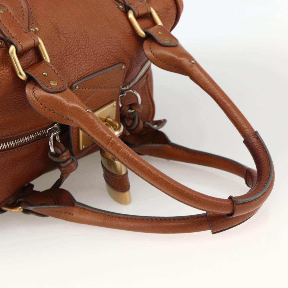 Chloe Paddington Hand Bag Leather Brown Gold Silver Auth YKZ912A