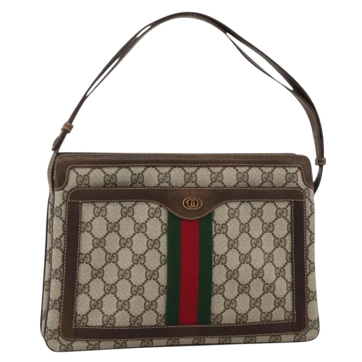 GUCCI GG Supreme Web Sherry Line Bag PVC Beige Gold 14 01 4085 Auth YKZ913