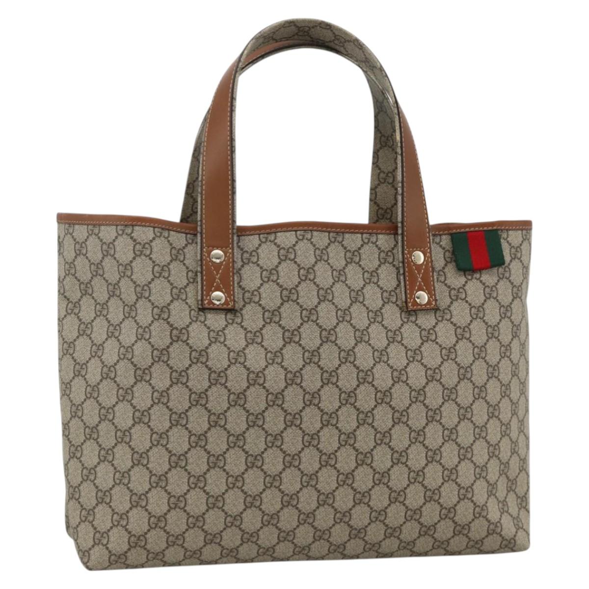 GUCCI GG Supreme Web Sherry Line Tote Bag PVC Beige Gold 211134 Auth YKZ918A