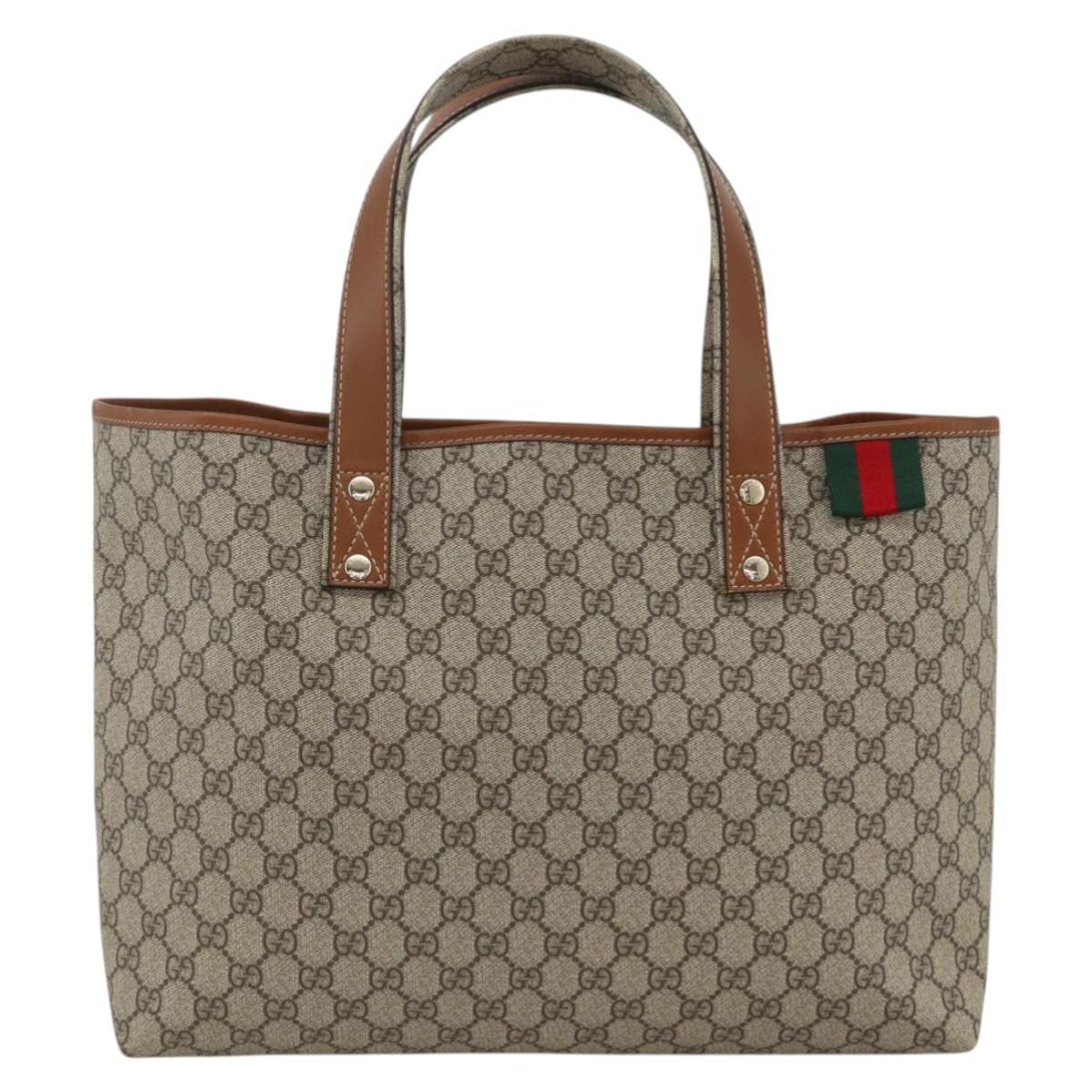 GUCCI GG Supreme Web Sherry Line Tote Bag PVC Beige Gold 211134 Auth YKZ918A