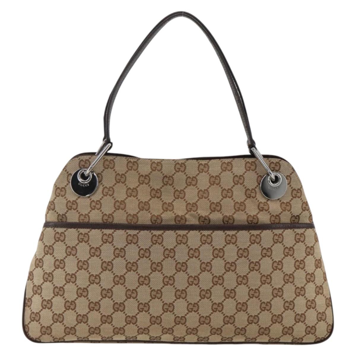 GUCCI GG Canvas Tote Bag Beige Silver 121023 Auth YKZ919A