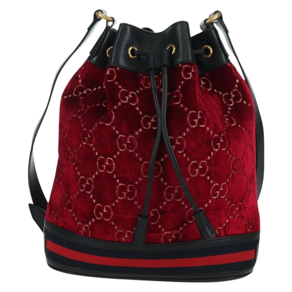 GUCCI GG Velvet Sherry Line Bucket bag Shoulder Bag Red Gold 574960 Auth YKZ922M