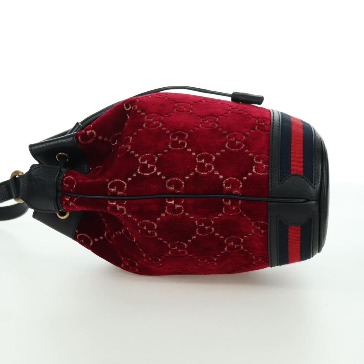 GUCCI GG Velvet Sherry Line Bucket bag Shoulder Bag Red Gold 574960 Auth YKZ922M