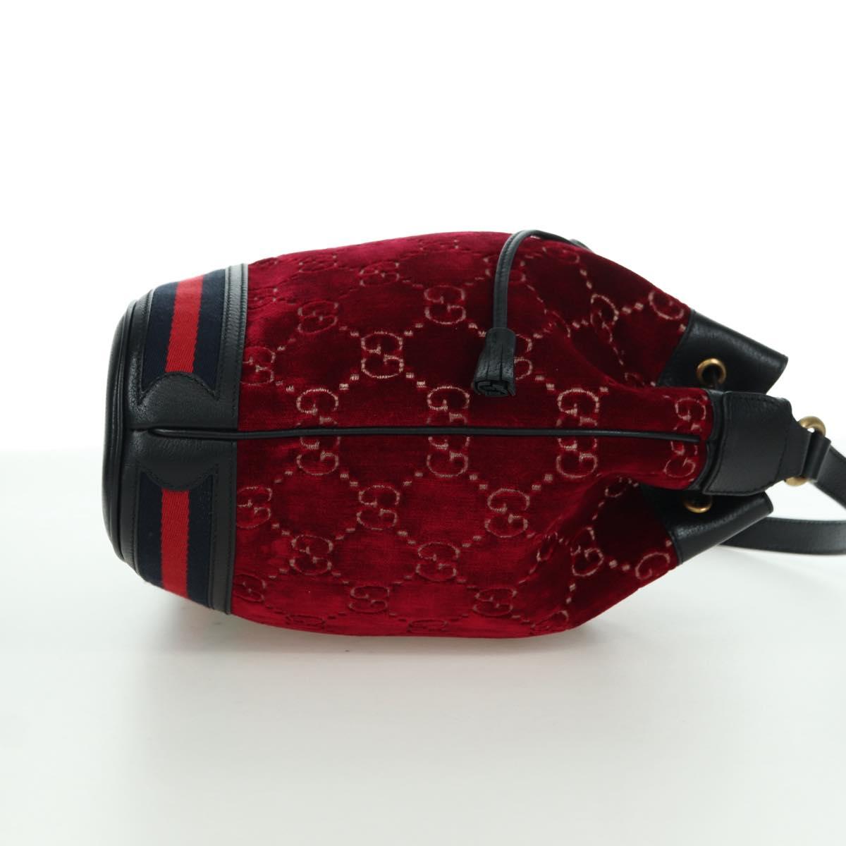 GUCCI GG Velvet Sherry Line Bucket bag Shoulder Bag Red Gold 574960 Auth YKZ922M