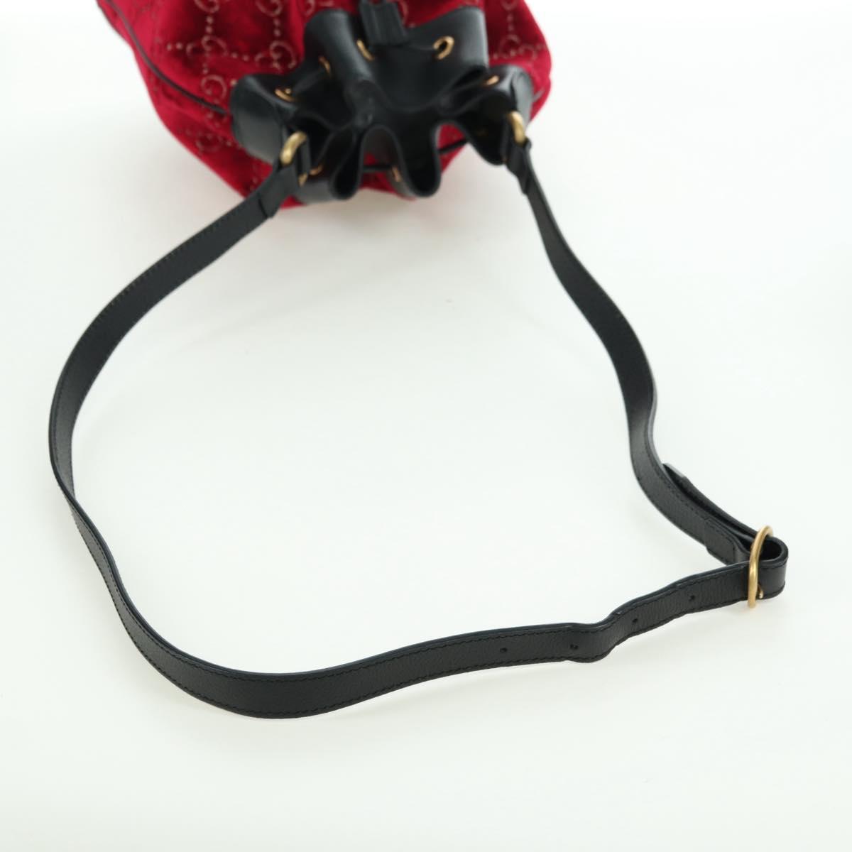GUCCI GG Velvet Sherry Line Bucket bag Shoulder Bag Red Gold 574960 Auth YKZ922M