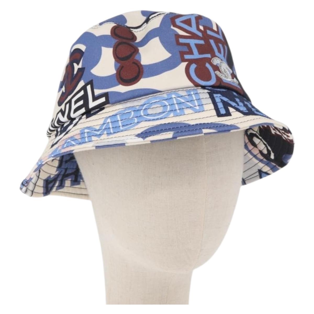 CHANEL Hat Cotton White CC Auth YKZ930M