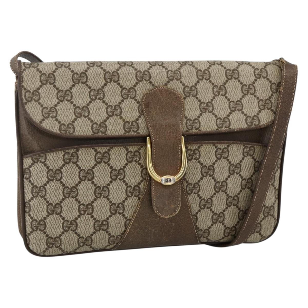 GUCCI GG Supreme Shoulder Bag PVC Beige Gold Auth YKZ952