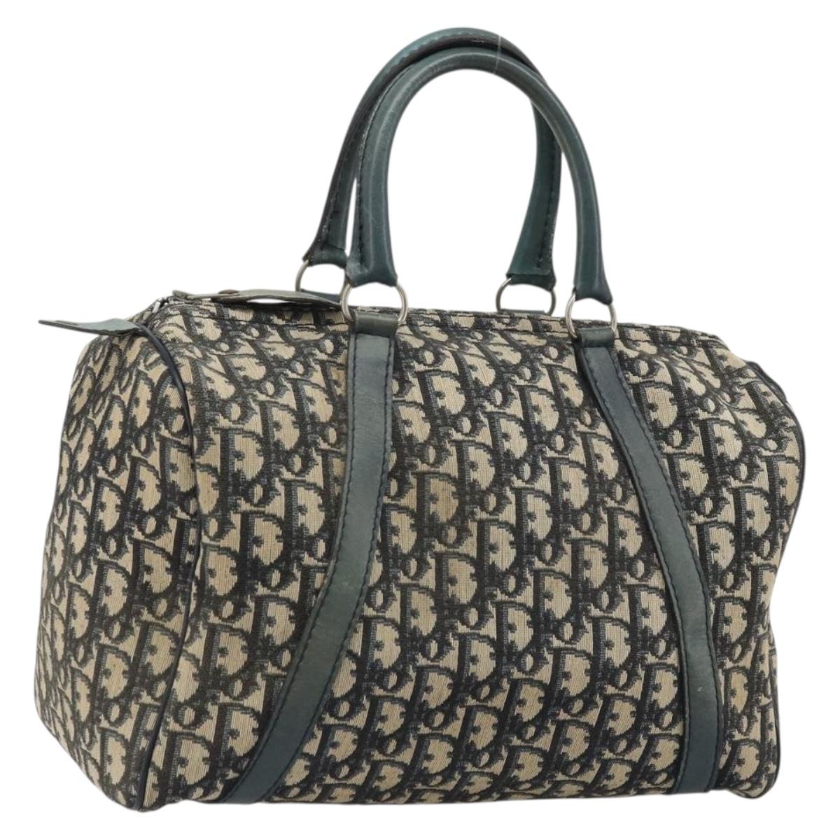 Christian Dior Trotter Canvas Boston Bag Navy Silver Auth YKZ960