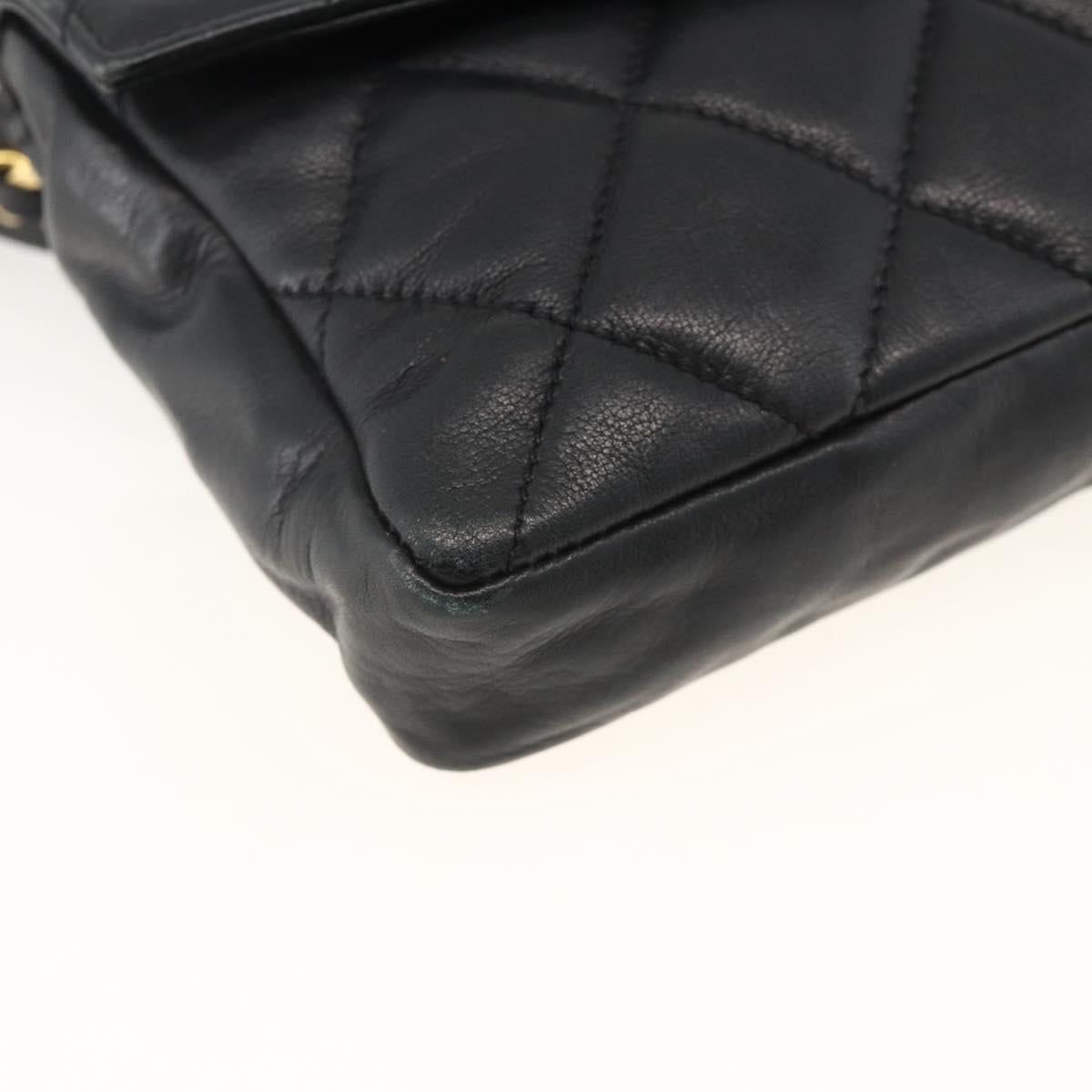 CHANEL Matelasse Waist bag Lamb Skin Black Gold CC Auth YKZ961