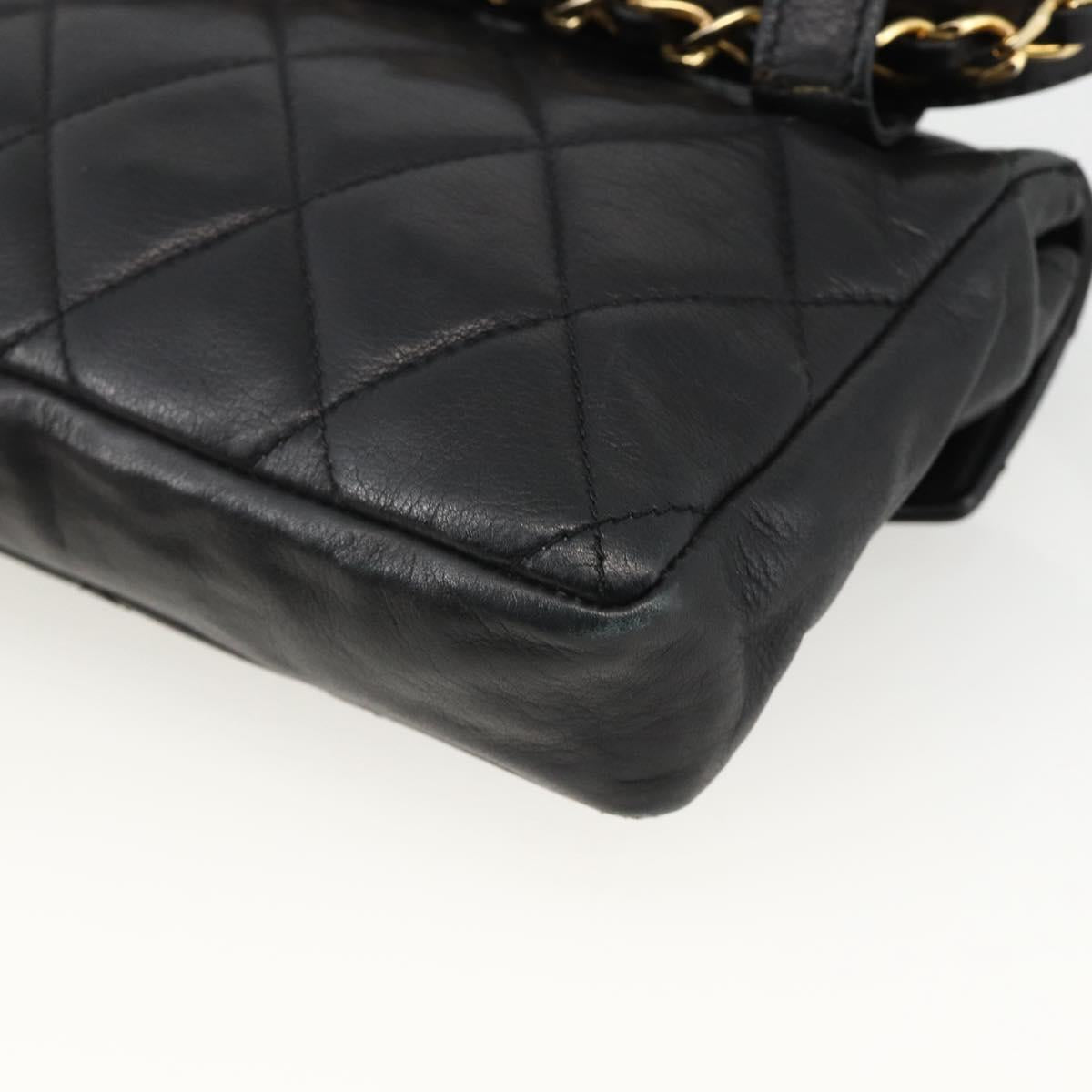CHANEL Matelasse Waist bag Lamb Skin Black Gold CC Auth YKZ961