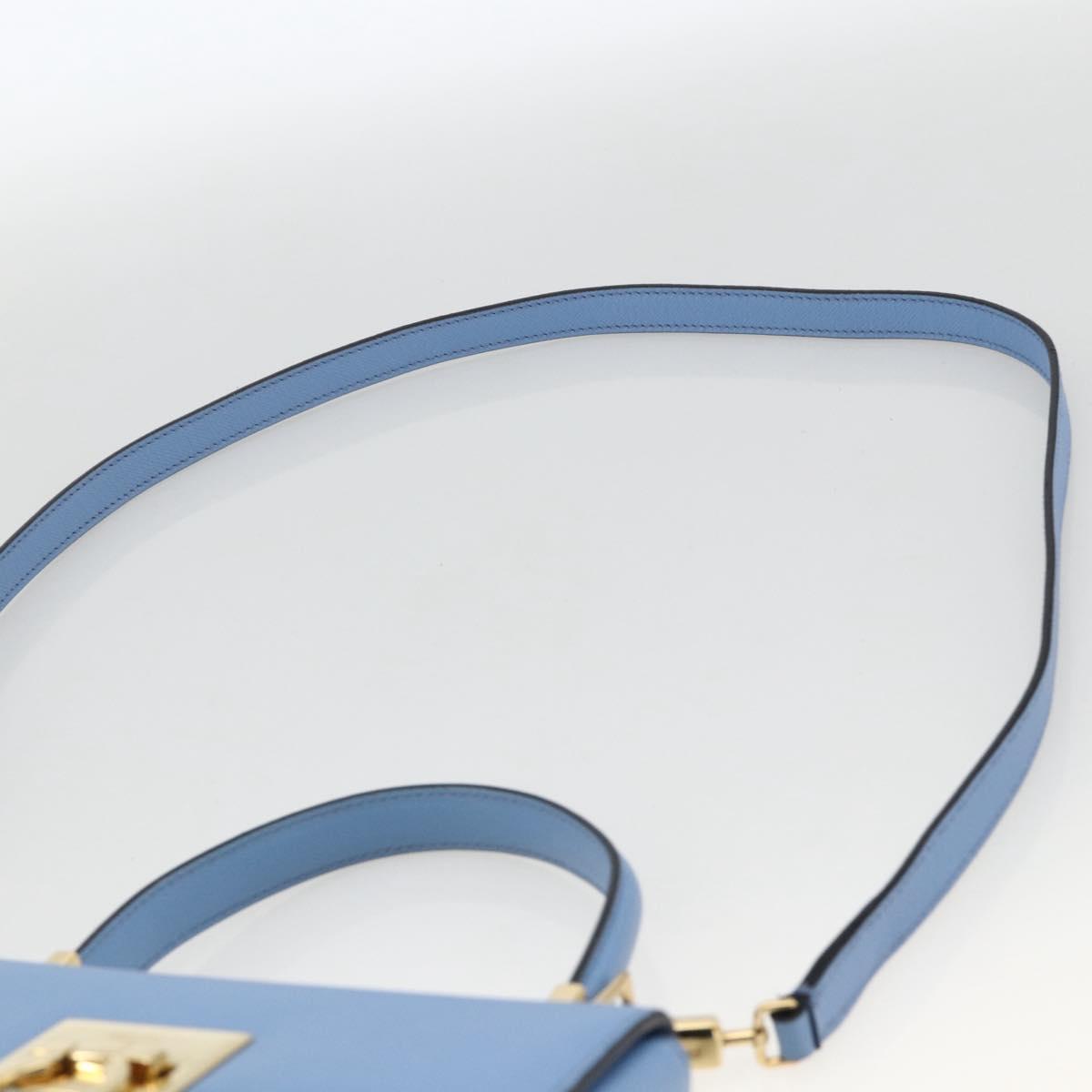Salvatore Ferragamo Gancini Hand Bag Leather 2way Light Blue Gold Auth YKZ984A