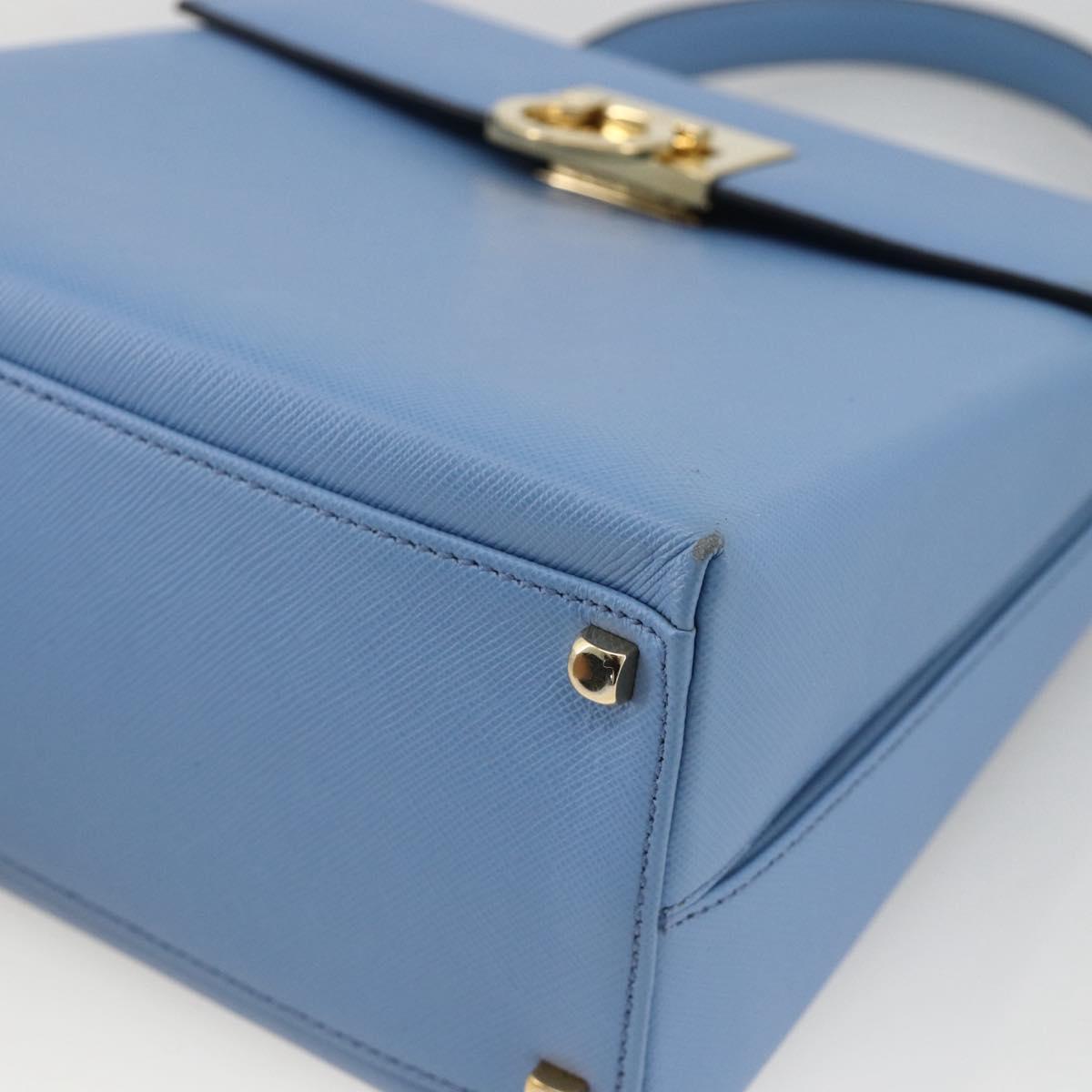 Salvatore Ferragamo Gancini Hand Bag Leather 2way Light Blue Gold Auth YKZ984A