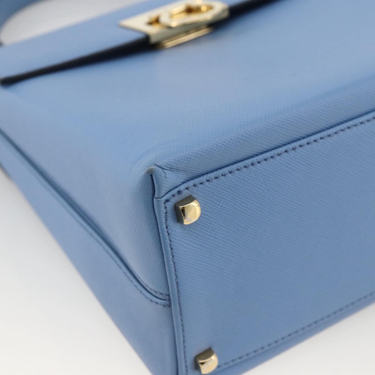 Salvatore Ferragamo Gancini Hand Bag Leather 2way Light Blue Gold Auth YKZ984A