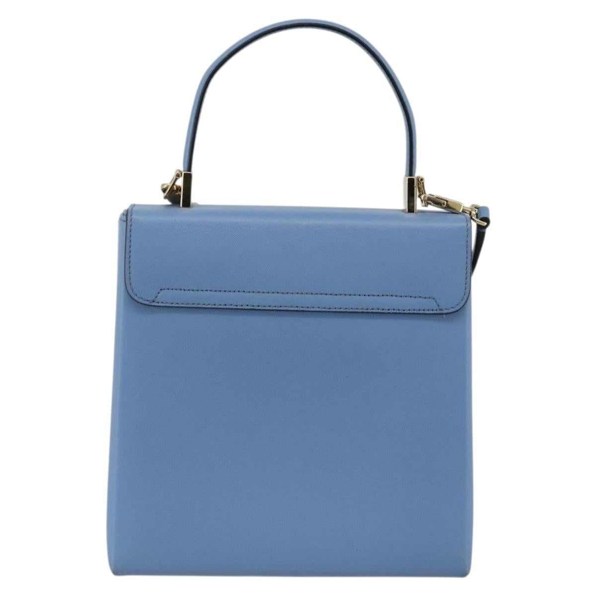 Salvatore Ferragamo Gancini Hand Bag Leather 2way Light Blue Gold Auth YKZ984A