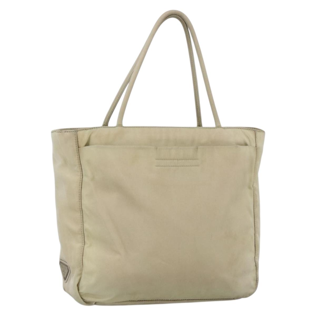 PRADA Hand Bag Nylon Beige Silver Auth YKZ988