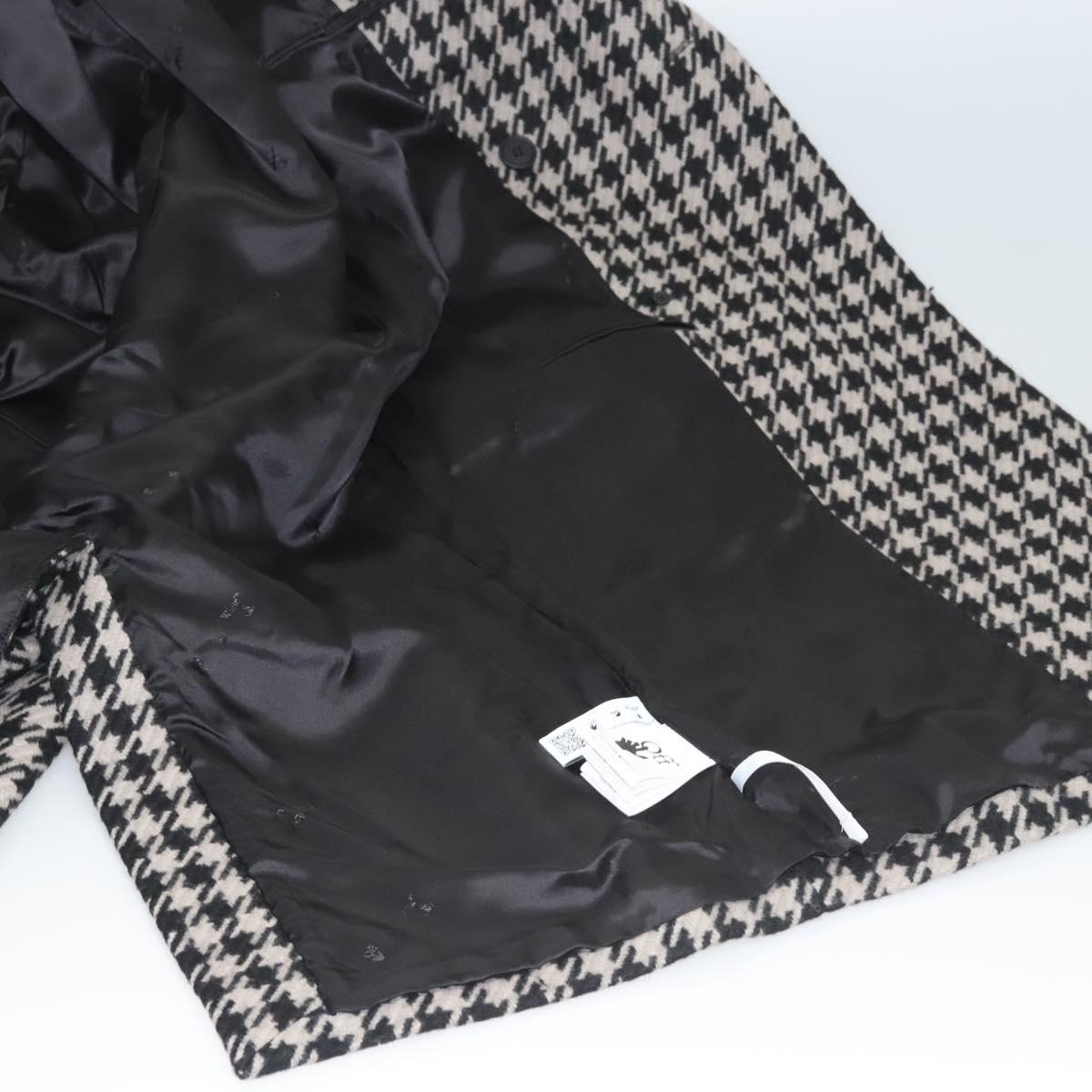 Off-White Chester Coat Staggered Pattern Jacket Wool Black Auth ym005M