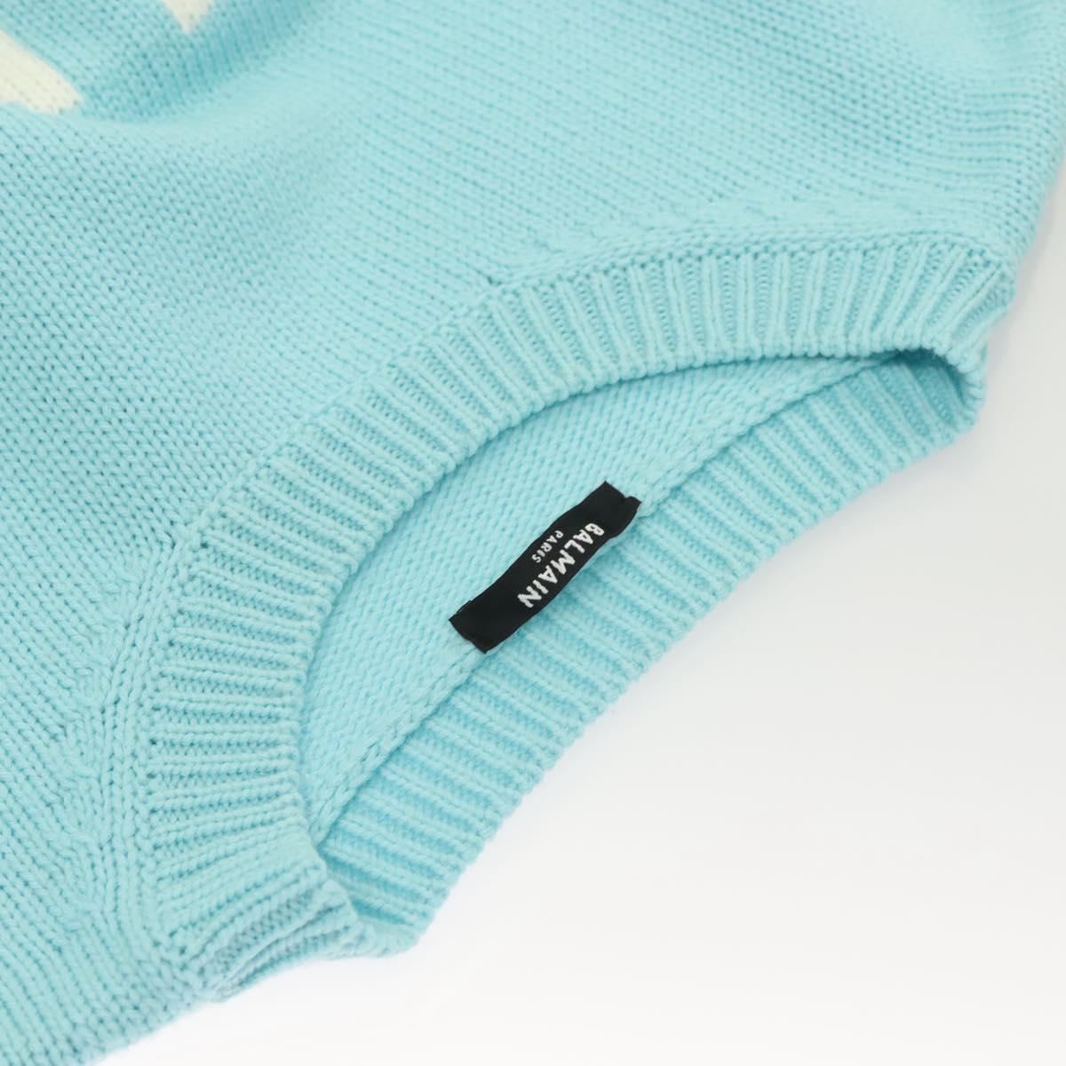 BALMAIN Long Sleeve Knitted Fabrics Wool Light Blue Auth ym021M