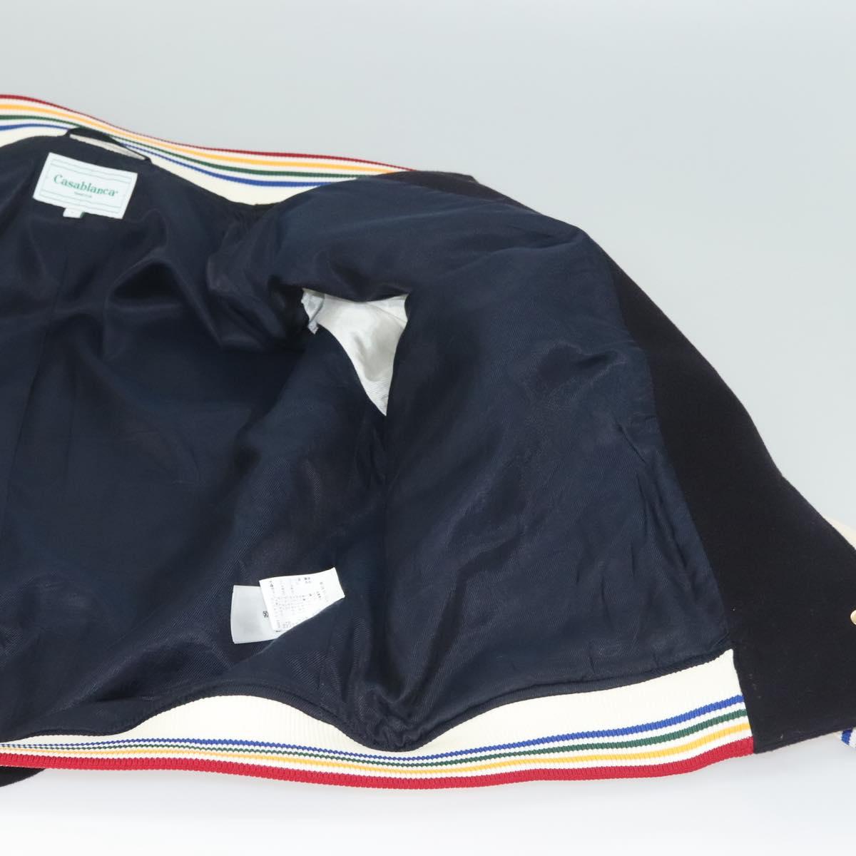 Casablanca Stajan Jacket Wool Leather Navy White Auth ym034M