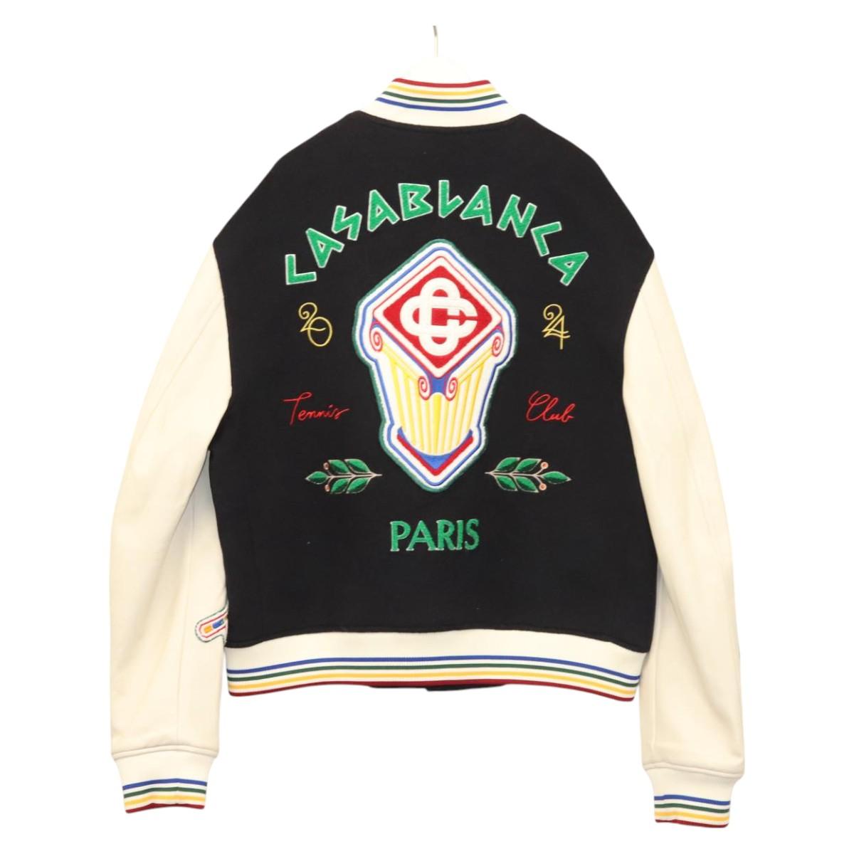 Casablanca Stajan Jacket Wool Leather Navy White Auth ym034M