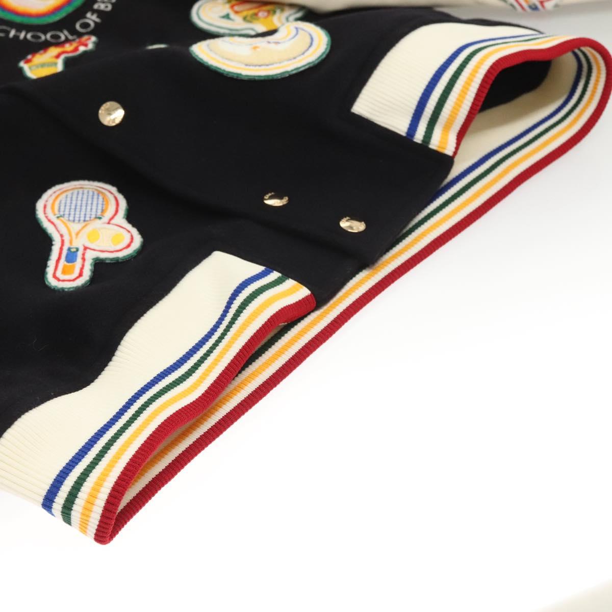 Casablanca Stajan Jacket Wool Leather Navy White Auth ym034M