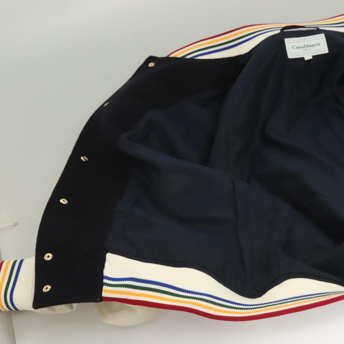 Casablanca Stajan Jacket Wool Leather Navy White Auth ym034M