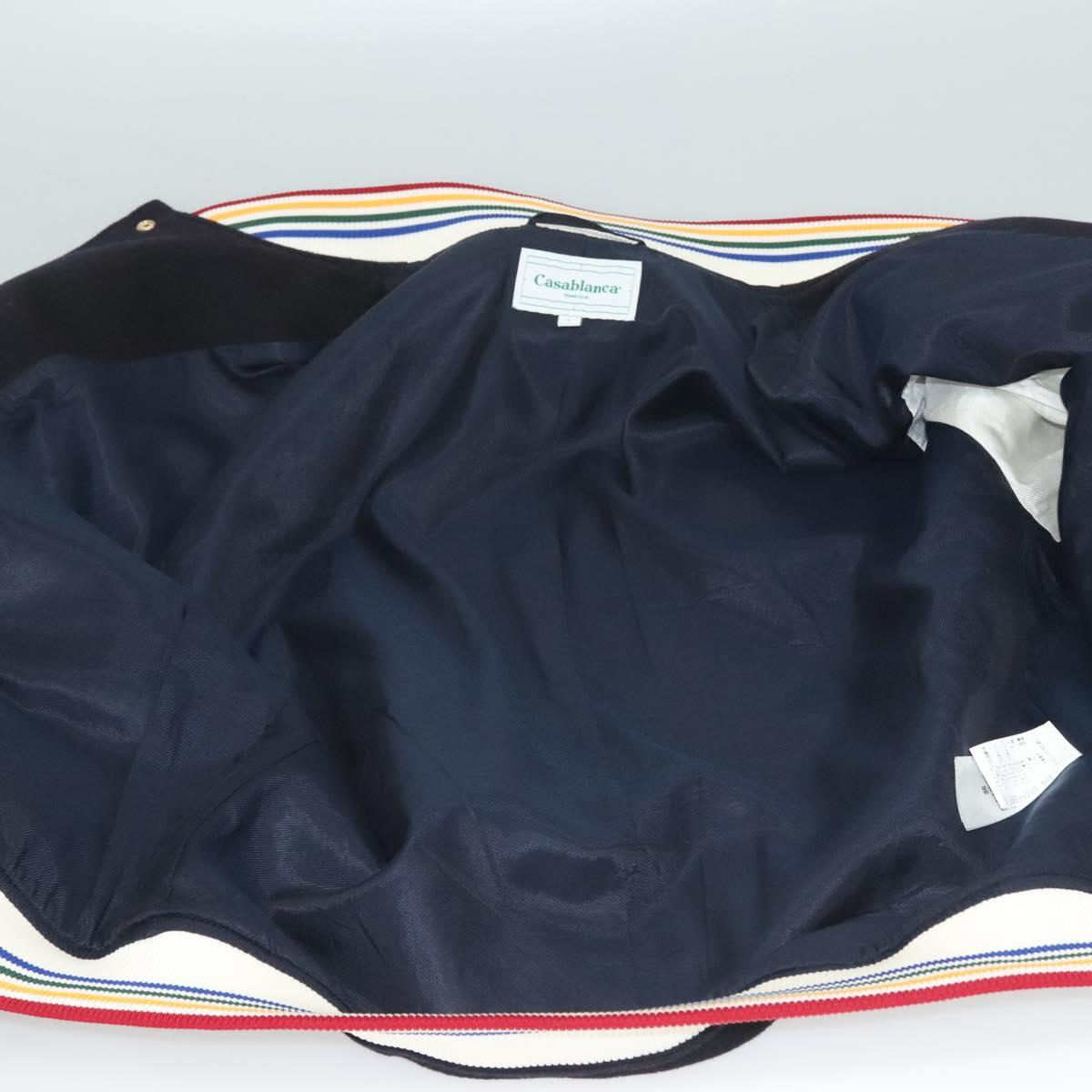 Casablanca Stajan Jacket Wool Leather Navy White Auth ym034M