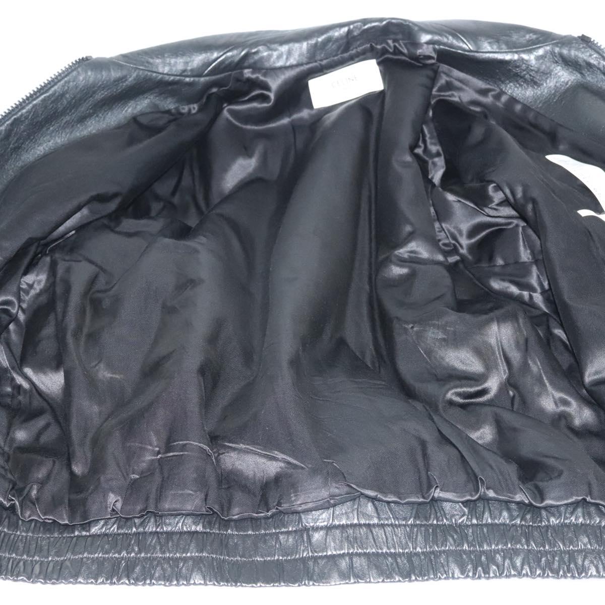 CELINE Leather jacket Jacket Lamb Skin White Black Auth ym037M