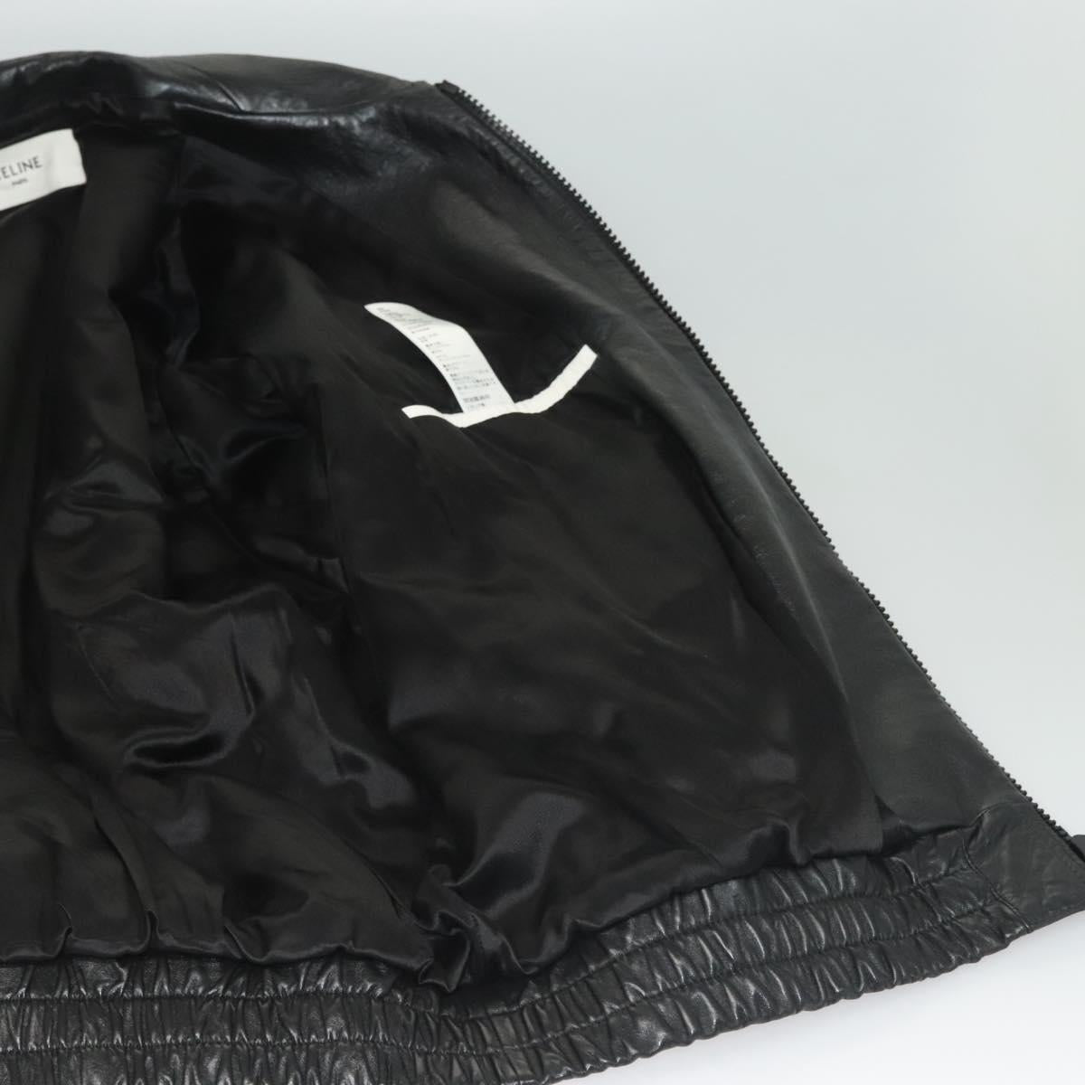 CELINE Leather jacket Jacket Lamb Skin White Black Auth ym037M