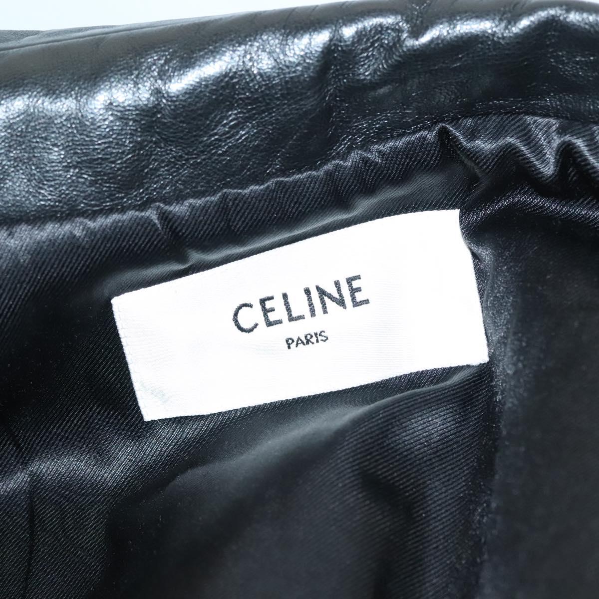 CELINE Leather jacket Jacket Lamb Skin White Black Auth ym037M
