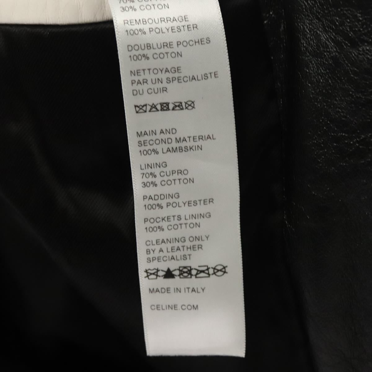 CELINE Leather jacket Jacket Lamb Skin White Black Auth ym037M