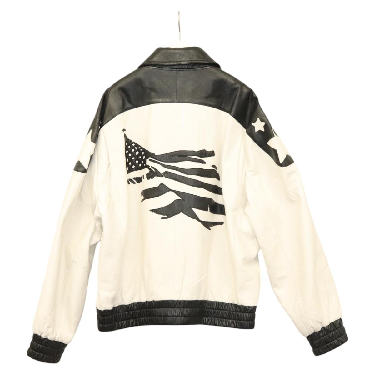CELINE Leather jacket Jacket Lamb Skin White Black Auth ym037M