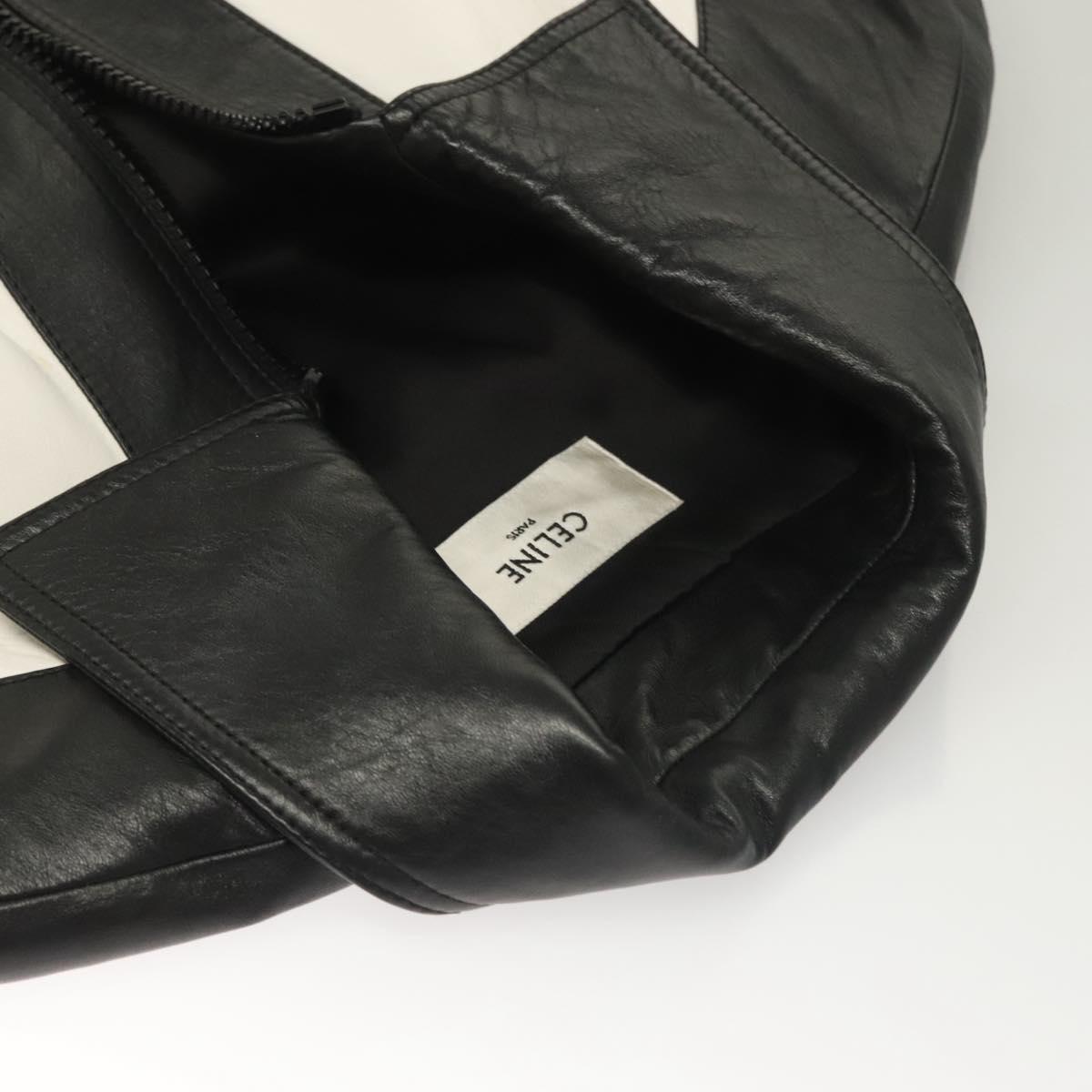 CELINE Leather jacket Jacket Lamb Skin White Black Auth ym037M