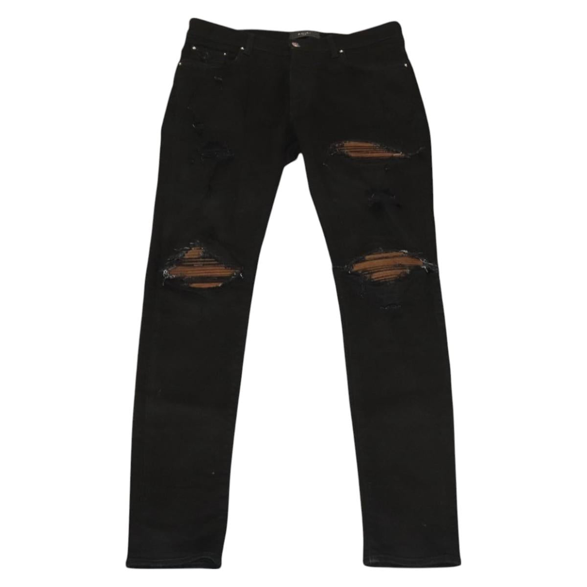 AMIRI Damaged Skinny Pants Cotton Black Auth ym047M