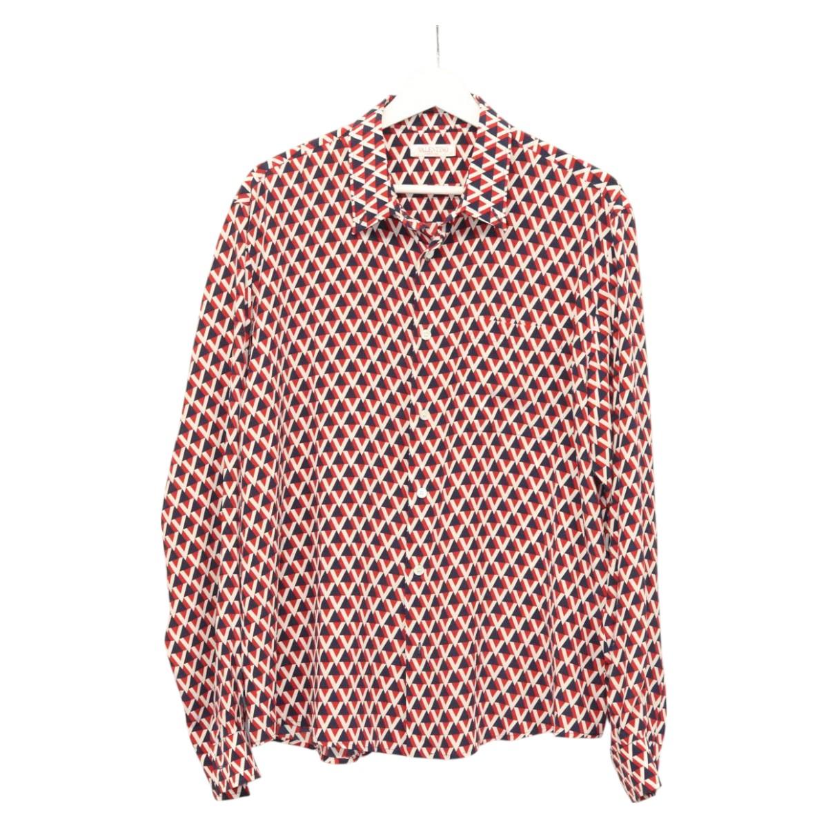 VALENTINO Long Sleeved Silk Red Navy Auth ym053M