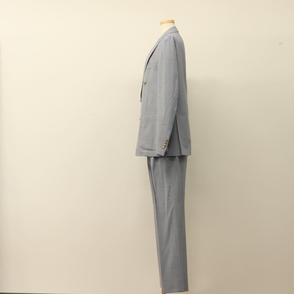 eleventy Double Breasted Jacket And Slacks Set Wool Light Blue Auth ym058M