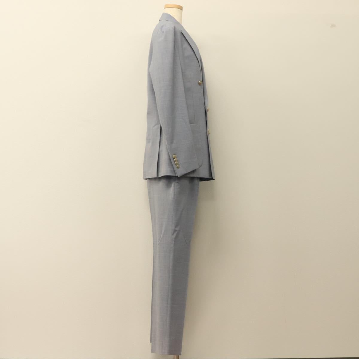 eleventy Double Breasted Jacket And Slacks Set Wool Light Blue Auth ym058M