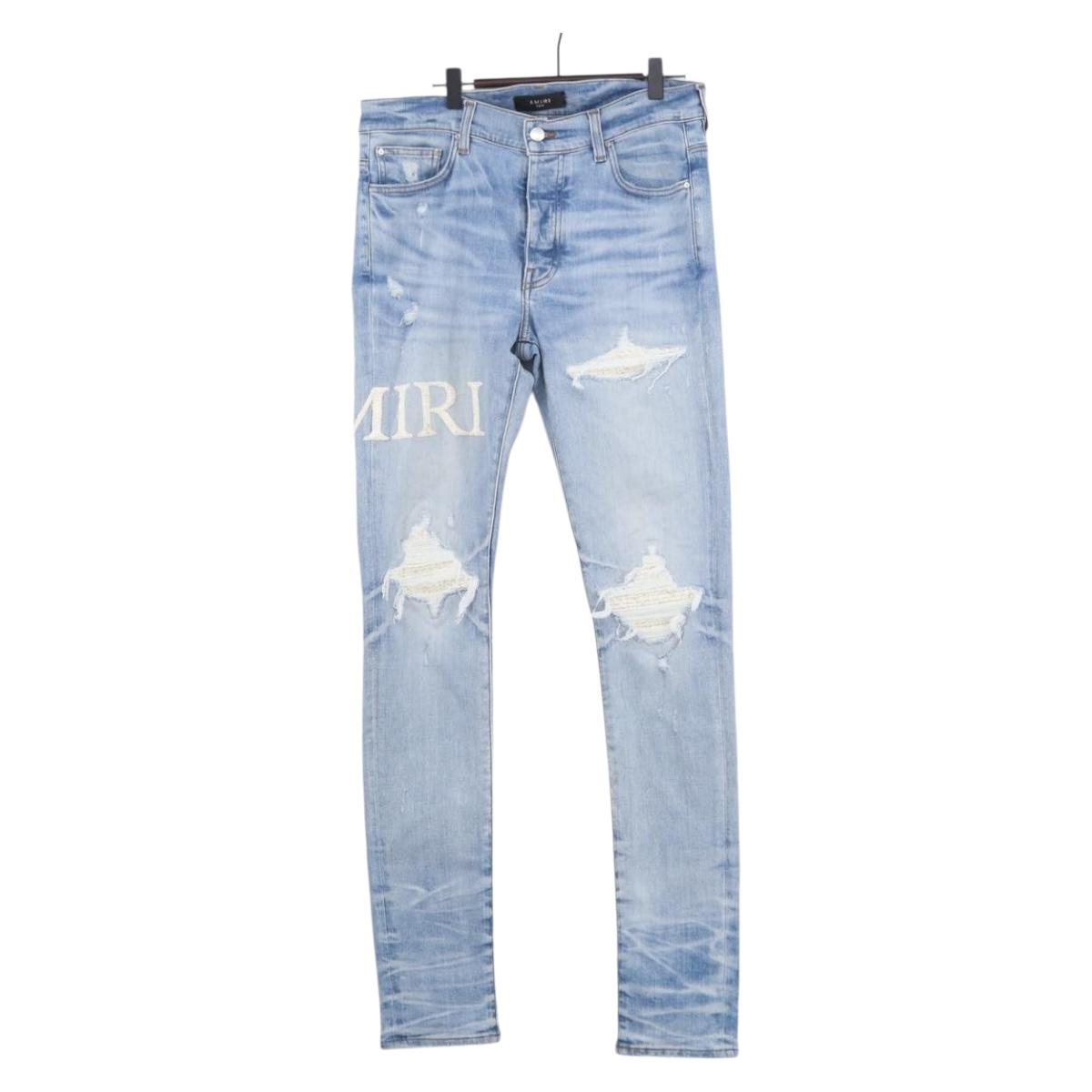 AMIRI Distressed Long Pants Denim 32 Blue Auth ym062M