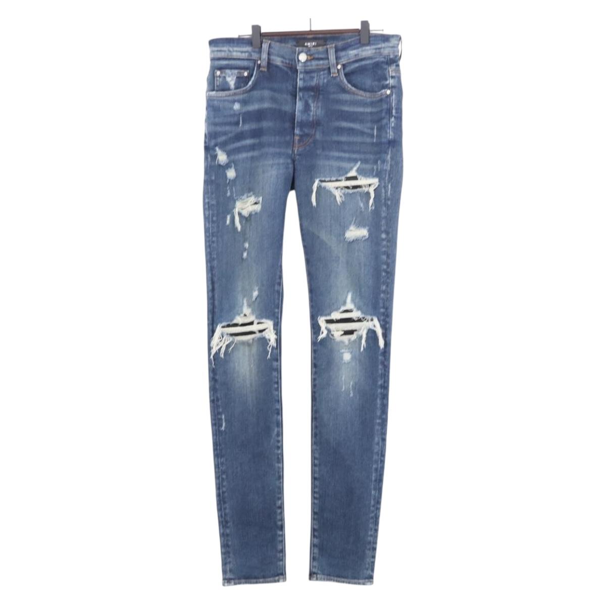 AMIRI Distressed Long Pants Denim 32 Navy Auth ym063M