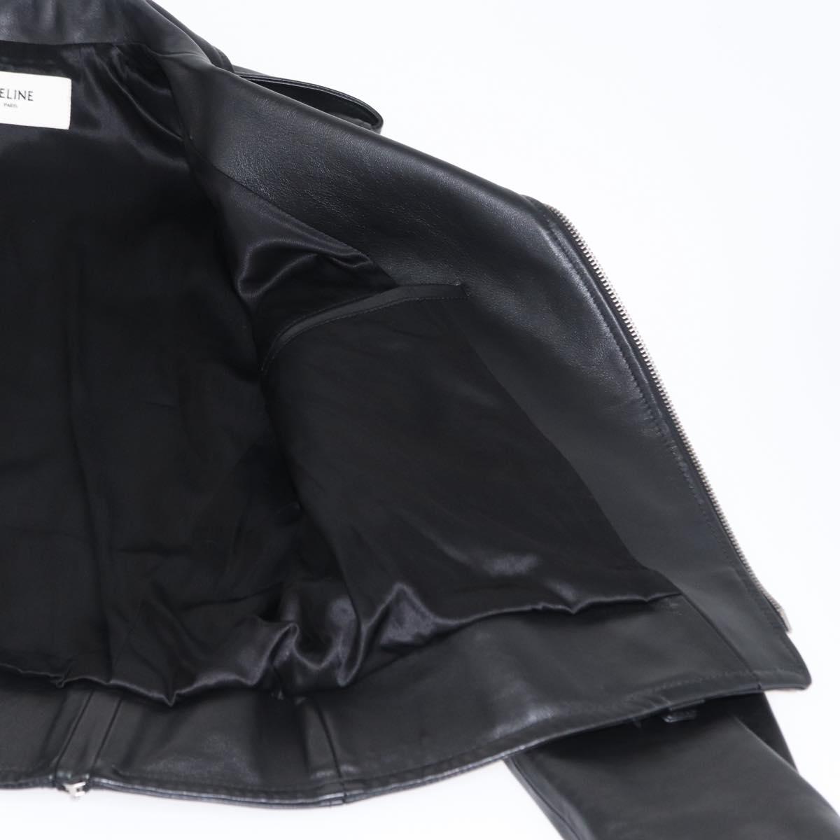 CELINE Riders Jacket Leather 50 Black Auth ym067M