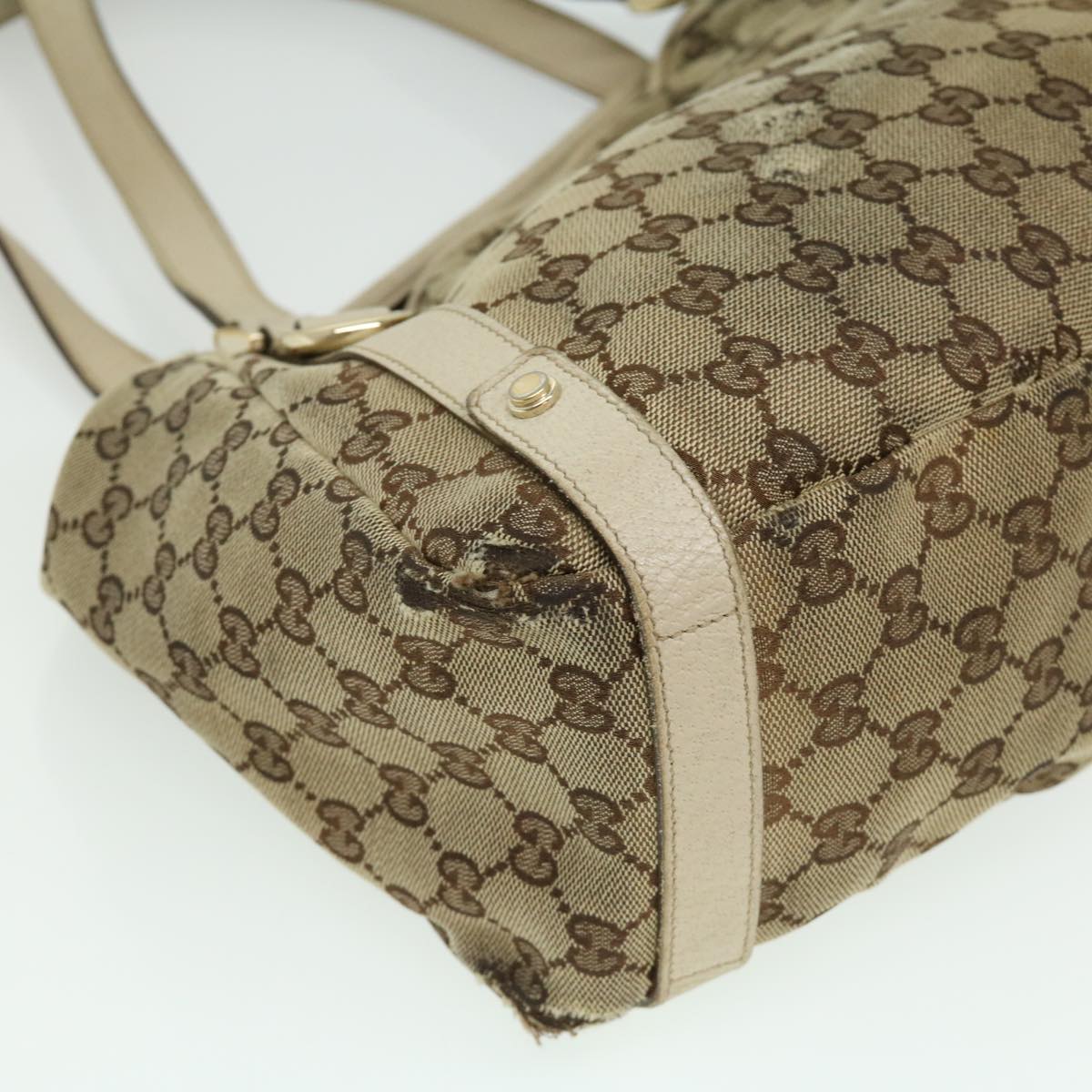 GUCCI GG Canvas Shoulder Bag Beige White 130736 Auth yt927