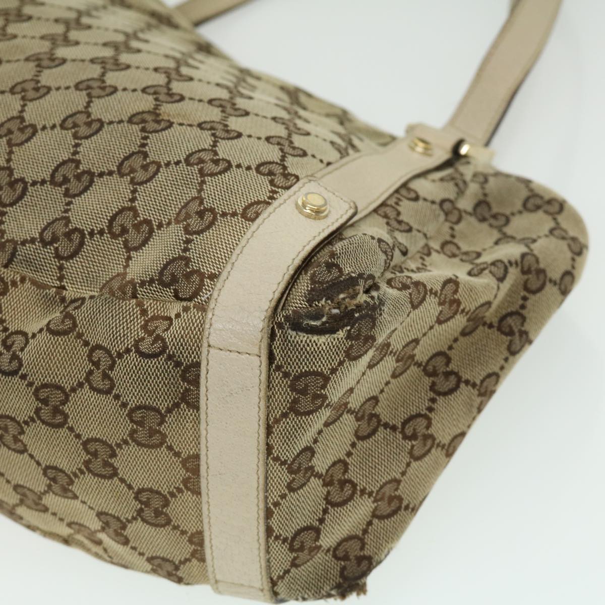 GUCCI GG Canvas Shoulder Bag Beige White 130736 Auth yt927