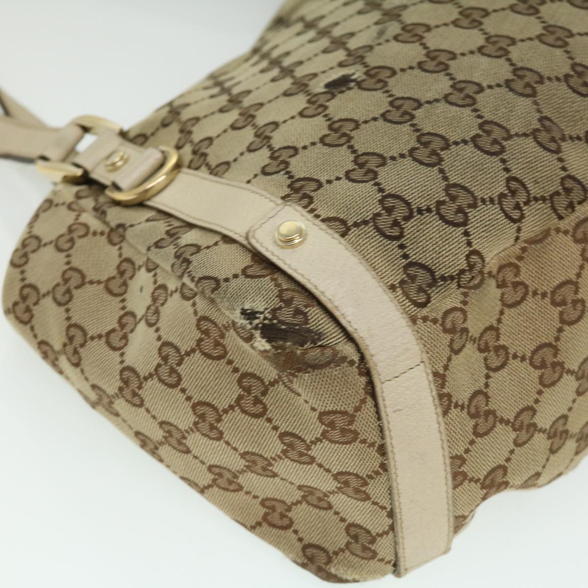 GUCCI GG Canvas Shoulder Bag Beige White 130736 Auth yt927