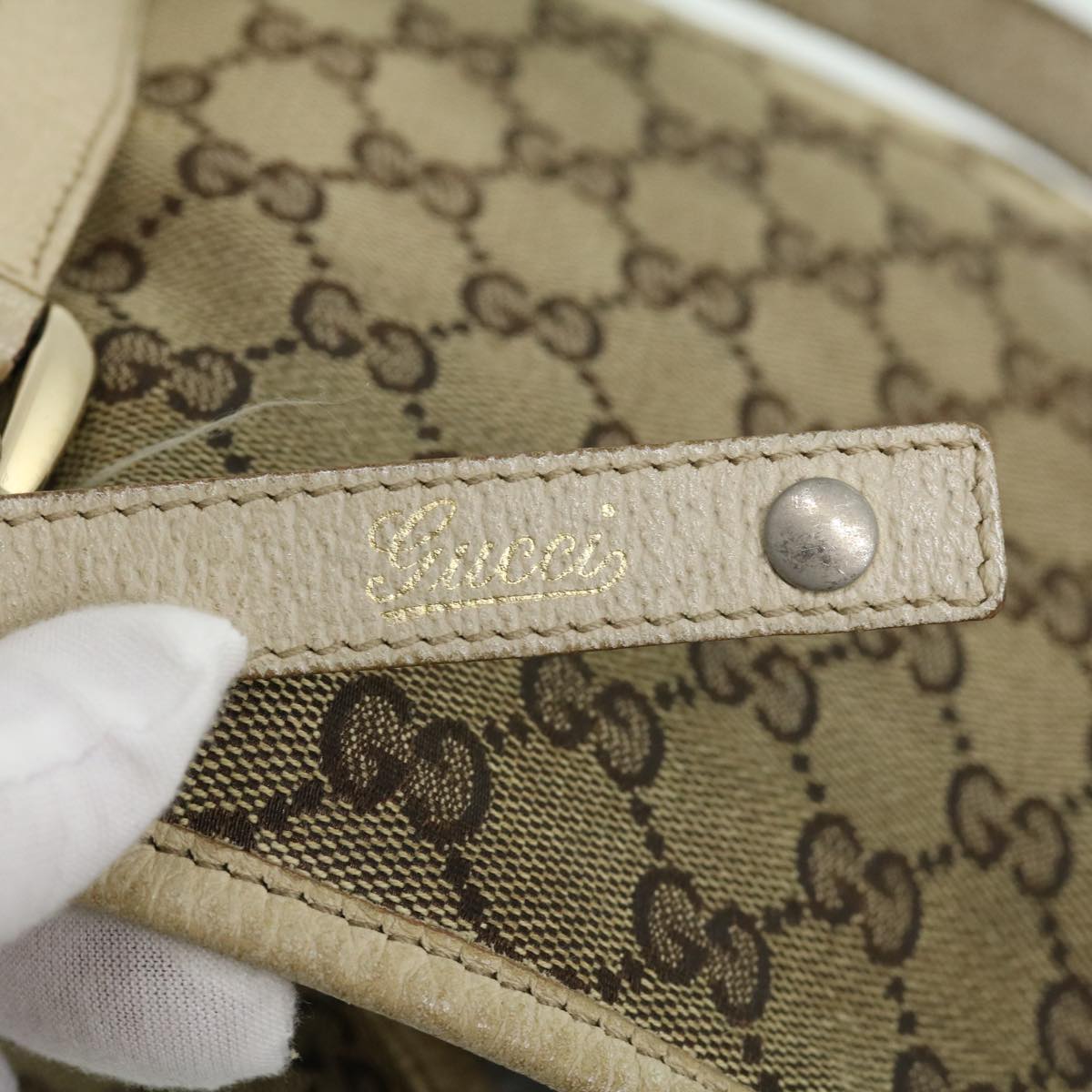 GUCCI GG Canvas Shoulder Bag Beige White 130736 Auth yt927