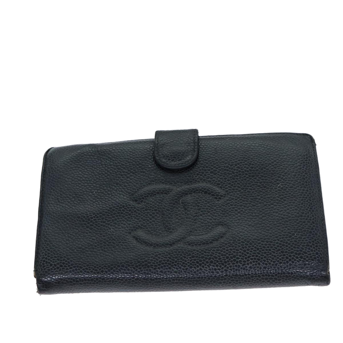 CHANEL COCO Mark Wallet Caviar Skin Black CC Auth yt993